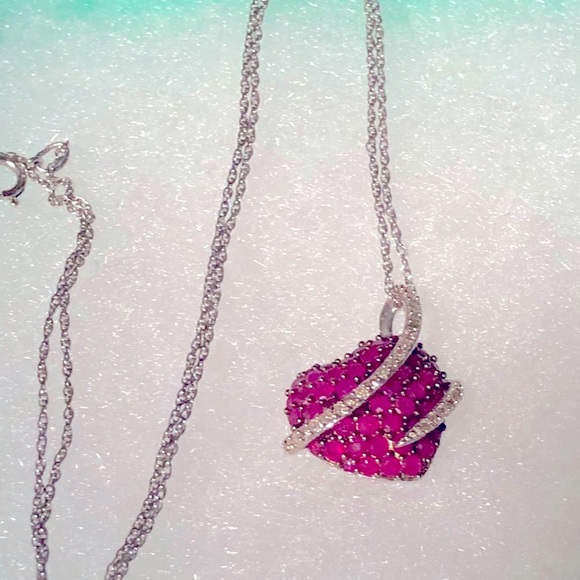 Natural Ruby and Diamond Sterling Silver Necklace - Picture 8 of 12